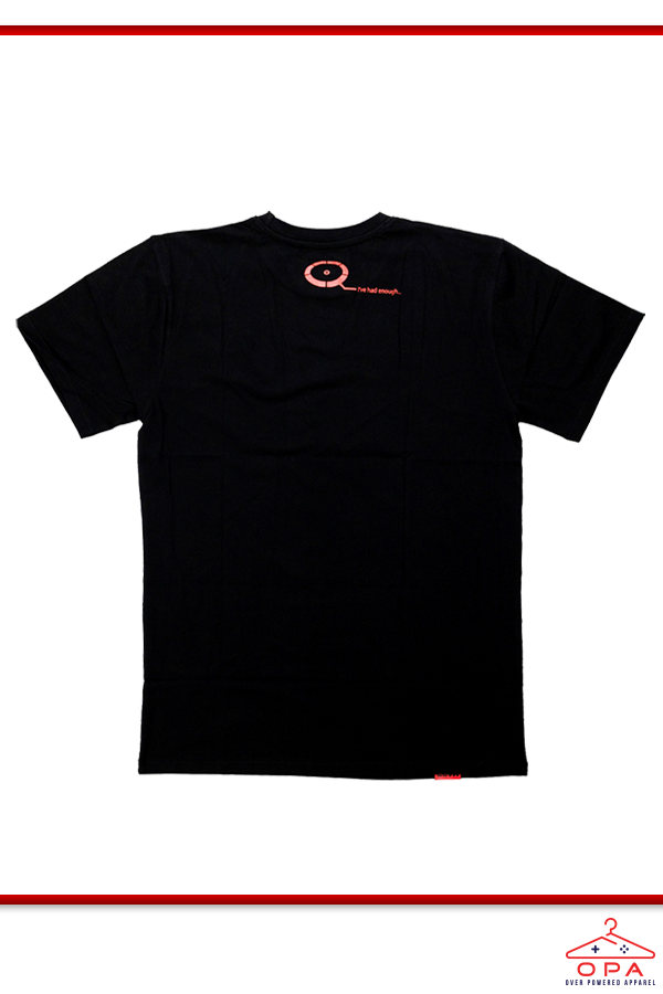 Image shows Mass Effect True Renegade OPA Tee facing back. Renegade points are gained for apathetic and ruthless actions. The Renegade measurement is colored red.