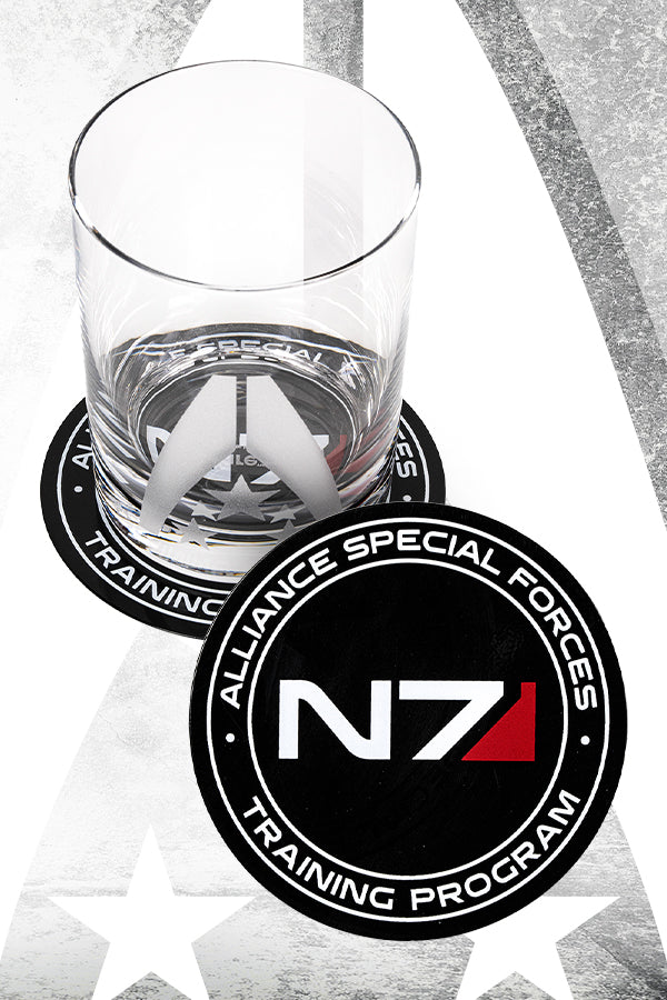 Mass Effect Whiskey-Rocks-Glas mit Untersetzer-Set