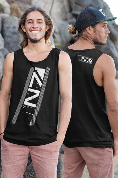Glitch tank shown on man (Front and Back)