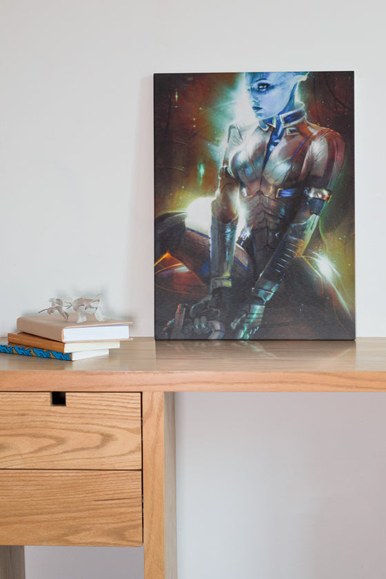 Mass Effect Liara Small Canvas Print on the desk