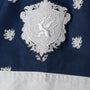 Image shows embroidered Grey Warden print upclose highlighting the Grey Wardens isignia which is a griffon.