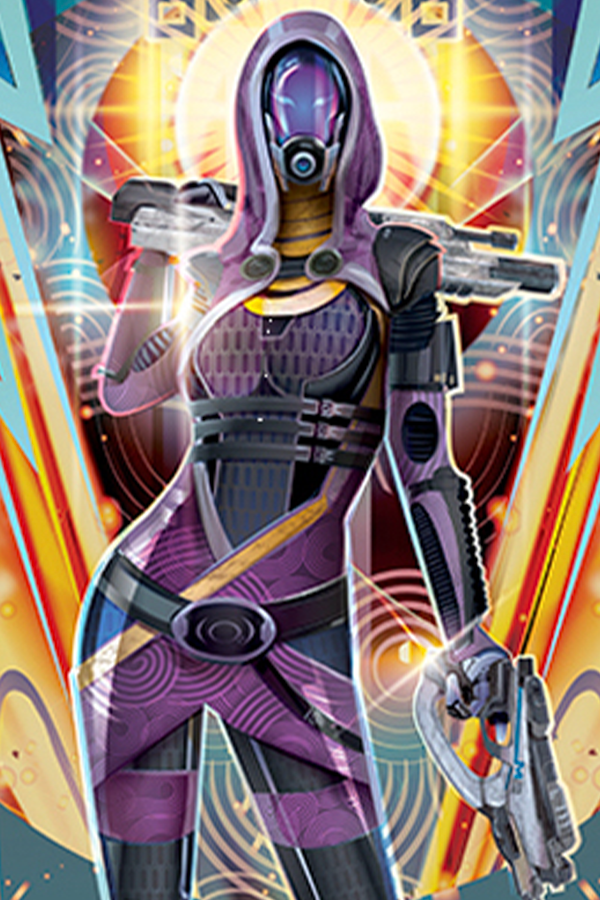 Image shows Mass Effect Tali Zorah Skate Deck with the deck facing front. Tali carries a knife strapped to her boot, but is never seen using it until Mass Effect 3. If Shepard chooses to side with the quarians on Rannoch, Tali will use her knife to stab Legion/Geth VI in the back. In this scene and this scene alone, her knife uses the model of a broken Phantom sword.
