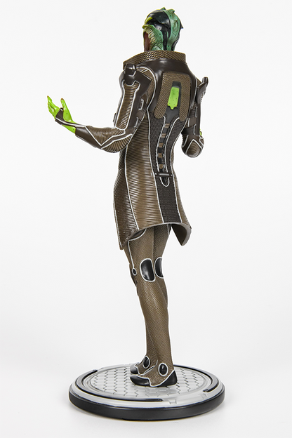Image shows Thane Krios Statue standing up facing back at an angle. Product's size is 4.33 in (11 cm) x 3.27 in (8.3 cm) x 8.35 in (21.2 cm)
