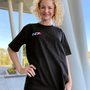 Image shows Mass Effect N7 3D Embroidered OPA T-Shirt worn by female model facing front.