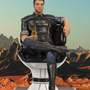 In this Kaidan Alenko statue, you find him seated with his legs crossed, a cold beer in his hand, and his eyes lost in deep thought, perhaps about Rahna. His outfit is recreated to perfection, with every little detail from the creases in his folded sleeves to the texture on his pants.
