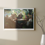 Image shows the Dragon Age First Day of Summer Lithograph hanging on a wall. Product features a full bleed print stretched over a wooden frame.