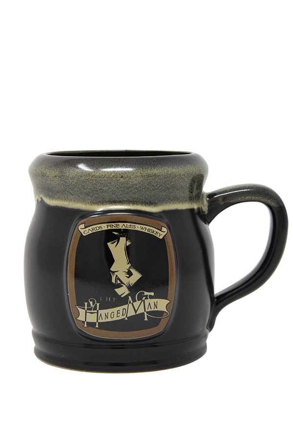Image shows Dragon Age The Hanged Man Tavern Mug facing front. Product is 4 in (Height) and 5.25 in (Width).