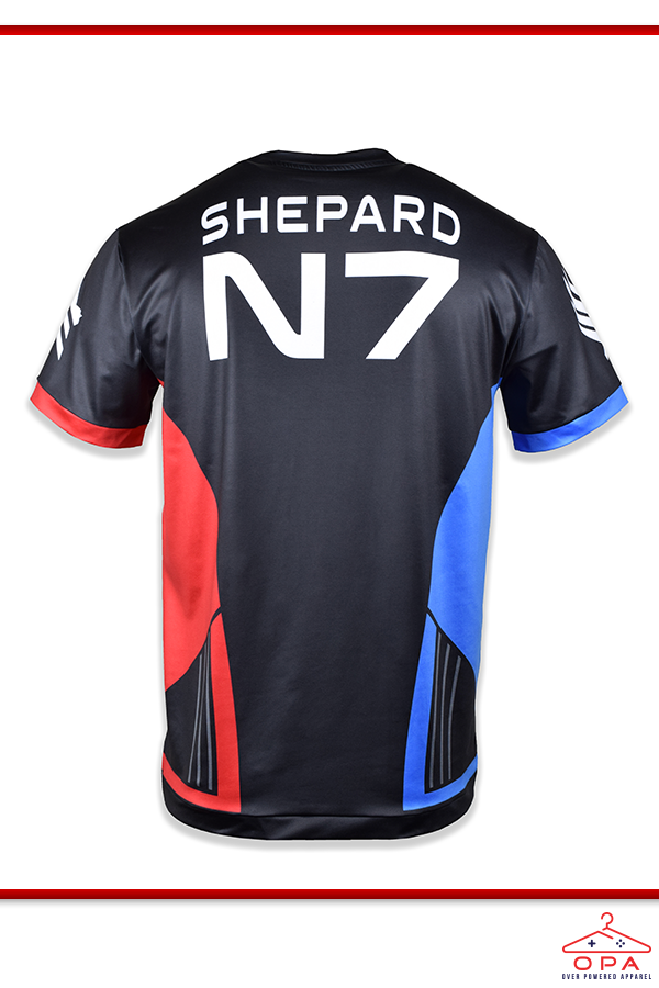 Image shows Mass Effect eSport OPA Jersey facing back. The back of the product features "Shepard N7" in true sporty fashion. 