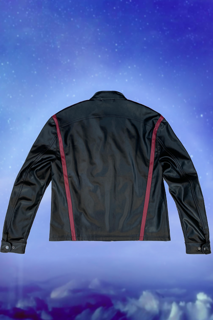 Image shows Mass Effect N7 Jacket Reimagined facing back. Jacket is made with Shell 100% polyester with polyurethane coating exclusive decoration + lining 100% polyester.