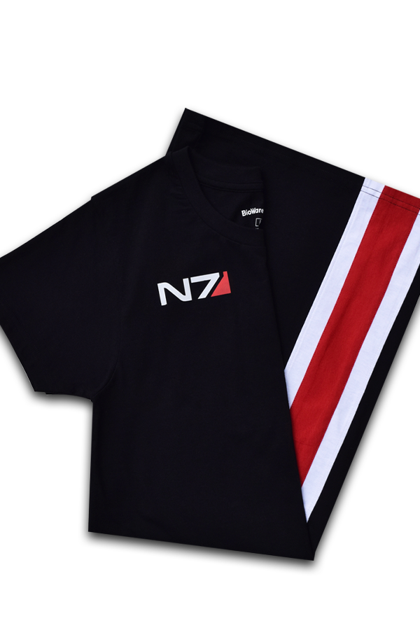 Image shows Mass Effect N7 Dress folded facing front. Product features an N7 logo print at the front. 