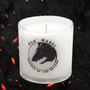 Image shows Dragon Age Fen Harel Scented Candle facing front. Product is in a 6oz. clear glass tumbler with the Fen Harel Print. Product features a 45 hour burn time with a 100% cotton wick.