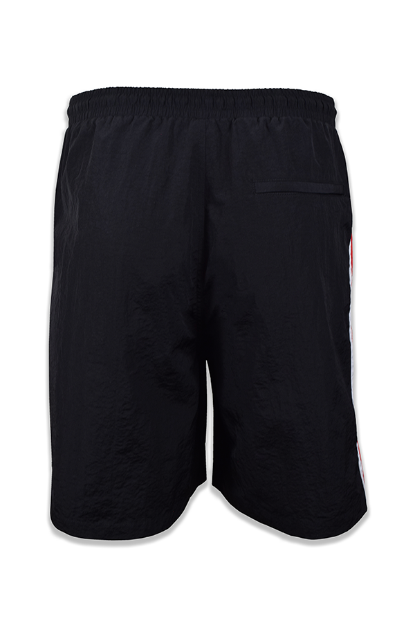 Image shows Mass Effect N7 Active Shorts facing back. Product is black with quick-dry fabric. 