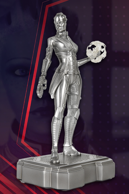 Image shows Liara T'Soni Silver Edition Statue facing front. Product is painted silver with a translucent Mass Effect field detail.