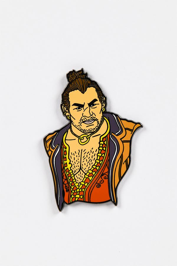 Image shows Varric pin laid flat facing front. The Varric pin is 1.6" x 2.5". Varric is a member of the esteemed House of Tethras--a surface dwarven noble house.