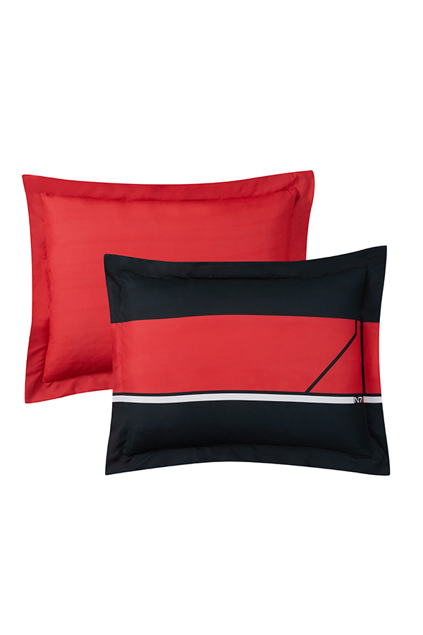 Image shows Mass Effect N7 Bed in a Bag's pillows beside each other facing front. The pillows are made with 100% 210 gsm polyester bonded fil with jump and tack stitching. 