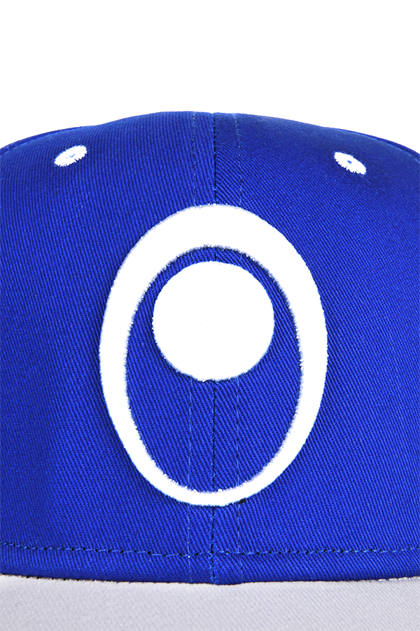 Image shows Mass Effect Blue Suns Hat with the Blue Suns logo zoomed in. Product features a 3D embroidered sun logo on the front.