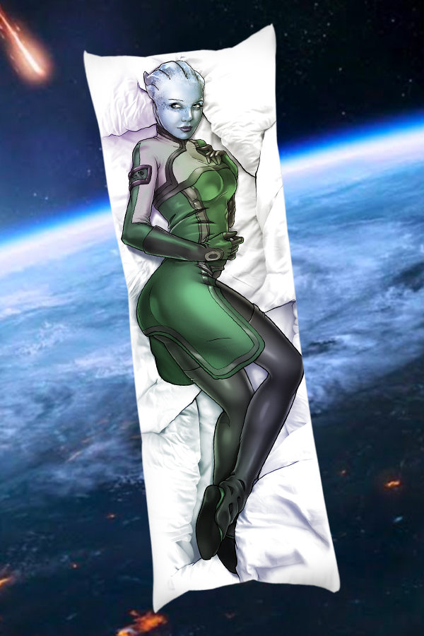 Image shows Mass Effect Liara Body PIllow facing front with the seductive Liara side. Dr. Liara T'Soni is an asari researcher who has spent the past fifty years of her life studying Prothean technology and culture, specialising in the Prothean extinction. She was born on Thessia in 2077