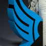 Image shows Paragon bookend standing upright facing at an angle. The Paragon bookend is bright blue in color. Paragon points are gained for compassionate and heroic actions. The Paragon measurement is colored blue. Points are often gained when asking about feelings and motivations of characters.