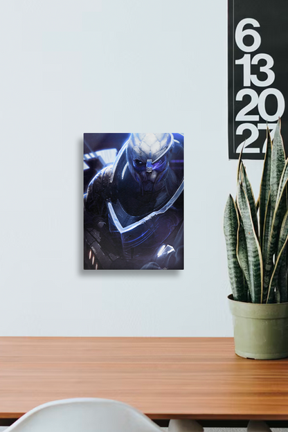Image shows Mass Effect Archangel Small Canvas Print hanging on a wall facing front. Product includes hanging hardware and is a great addition to your bedroom or study wall.