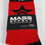 Image shows Mass Effect Renegade socks laid flat and folded. Product is officially-licensed by Bioware. Product size is a Unisex Adult (one size fits most)