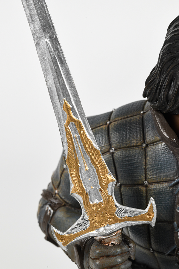 Image shows Blackwall's sword zoomed in. Blackwall's sword is a mercenary lord blade while wearing the defender armor.