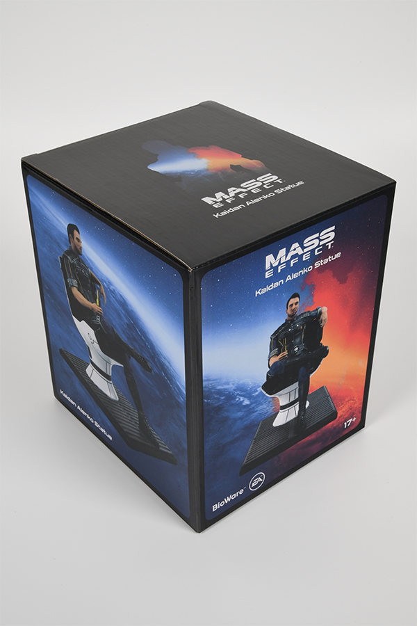 Image shows Mass Effect Kaidan Alenko Statue's Box on a high angle shot. Kaidan Alenko is a human Sentinel and a Systems Alliance Marine. While serving aboard the SSV Normandy, he is a Staff Lieutenant and head of the ship's Marine detail. He's also an initial member of Commander Shepard's squad.