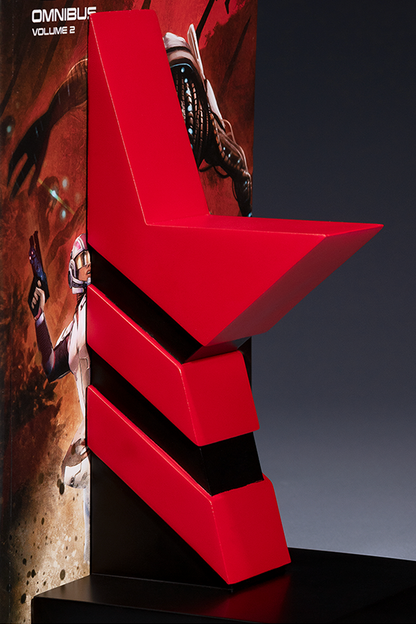 Image shows Renegade bookend standing up facing at an angle. The Renegade bookend is bright red in color. Renegade points are gained for apathetic and ruthless actions. The Renegade measurement is colored red. Many sarcastic and joking remarks are assigned Renegade points.