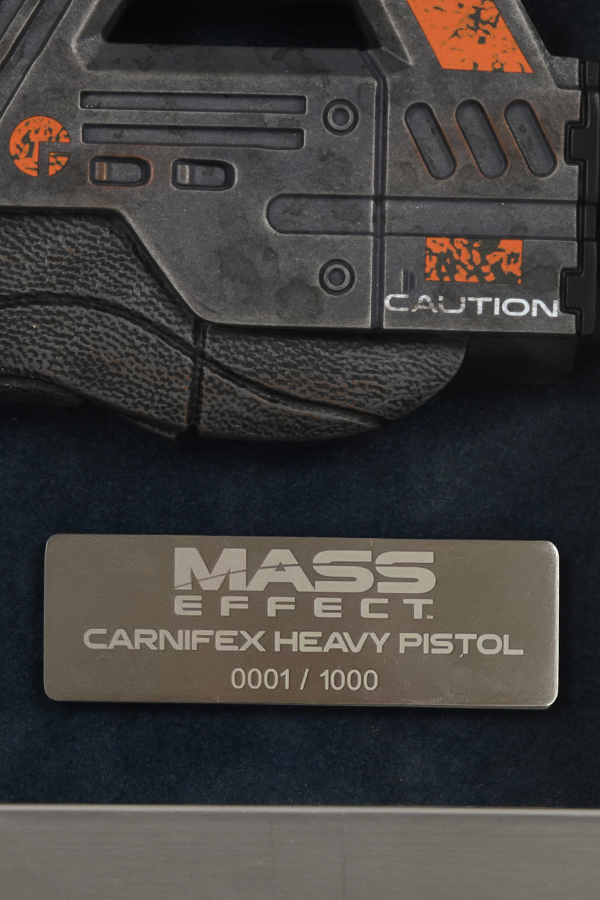 Image shows Mass Effect Carnifex Replica Shadowbox facing front zoomed in. The product is a limited edition with a certificate of authenticity included. 