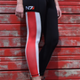 Image shows Mass Effect N7 Ankle Legging worn by model. Product is made with 90% polyester and 10% spandex 260 gsm. Product features a water-based ink does not bleed or fade.
