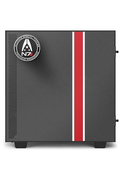 Image shows Mass Effect Puck attached to the side of a N7 custom built PC. Product features the alliance special forces training program emblem and 3D N7 Logo.