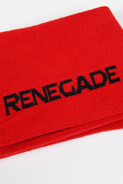 Image shows Renegade socks with the Renegade text zoomed in. Renegade is the morality for bad actions.