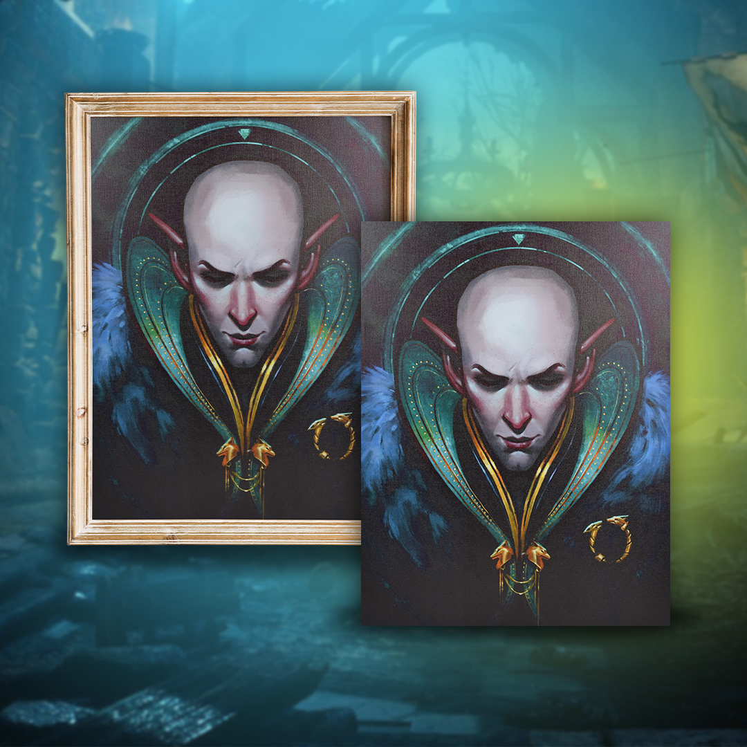 Image shows 2 Dragon Age Dreadwolf Canvas Prints beside each other facing front one of which is in a frame.